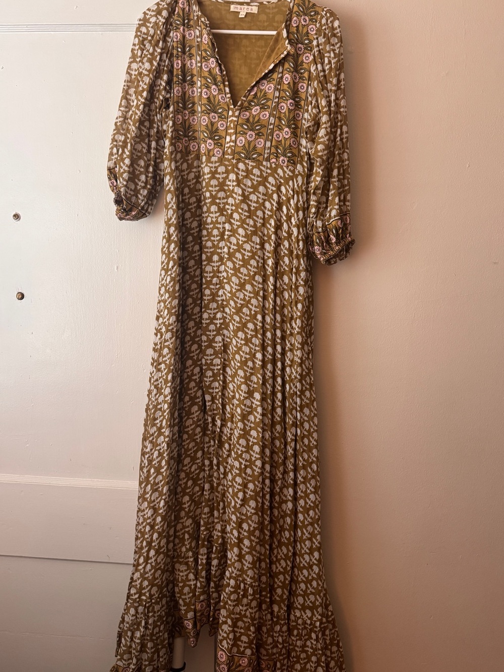 Marea by Liz Joy- Day Dress in goldenrod. Like new condition. Floral block print